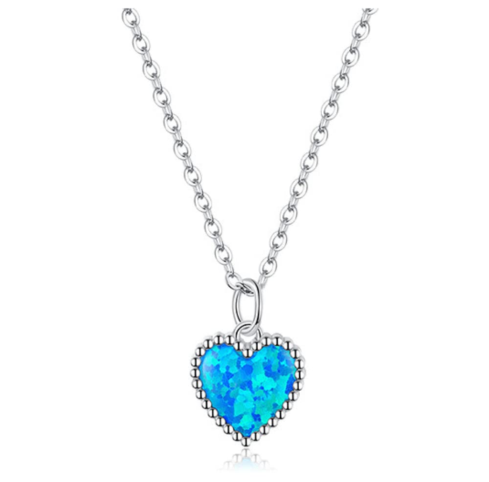 Argent bleu opale délicat collier pendentif coeur pour femme en argent S925