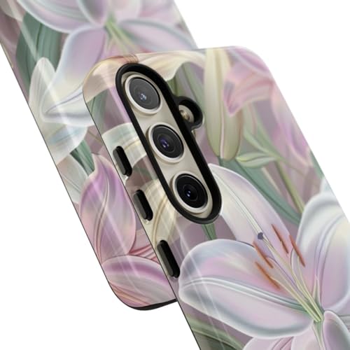 Coque Samsung S24 Plus brillante à motif lys de Pâques pastel rose haute résistance