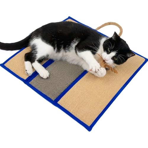 SmartyKat Clever Claws Carpet & Burlap Hanging Cat Scratch Mat - Brown/Gray with Blue Trim, One Size