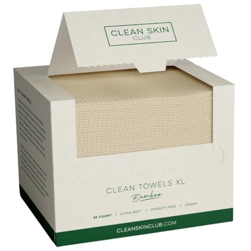 CLEAN SKIN CLUB Biodegradowalne ręczniki do twarzy, Jednorazowe chusteczki do demakijażu, 100% organiczny bambus, Super miękkie dla wrażliwej skóry, 50 sztuk