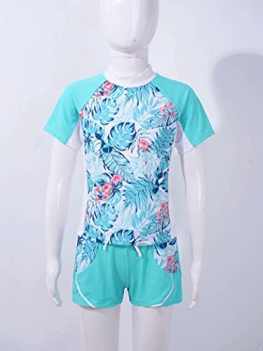 Kids Girls Floral 2 Pcs Rashguard Set Short Sleeve Shirts Top with Boyshorts Surf Swimsuit3