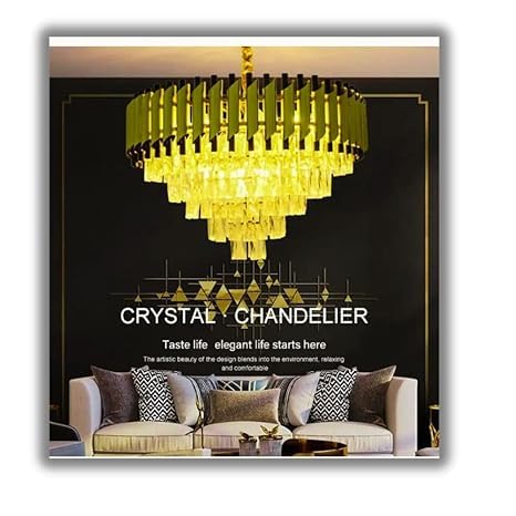 Image of BASLASH Modern Crystal 600mm Chandelier Gold and Black Chandelier Round Chandeliers Pendant Ceiling Light Fixture Flush Mount Chandelier for Dining Room Living Room Bedroom Foyer Hallway Entryway