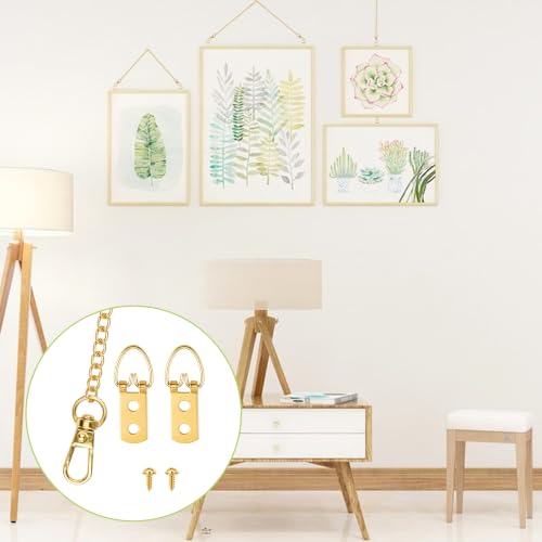 Image of Picture Hanging Kit, 6Pcs Stainless Steel Chains with Hooks & 12Pcs D Ring Picture Hangers for Hanging Mirror Curtain Photo Frame(Gold, 1M)