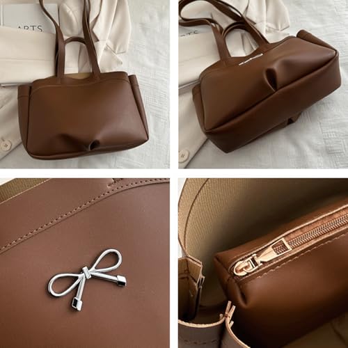 Bow Purse 2 Pcs Bow Purse with Wallet Large Tote Bag with Mini Pouch Vintage Bucket Shoulder Bag Trendy Gifts4