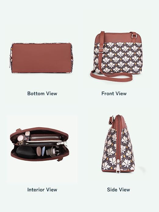 Printed Vegan Leather Sling Bag for Women – Stylish Crossbody Handbag with Adjustable Strap, Lightweight Purse for Travel & Everyday Use