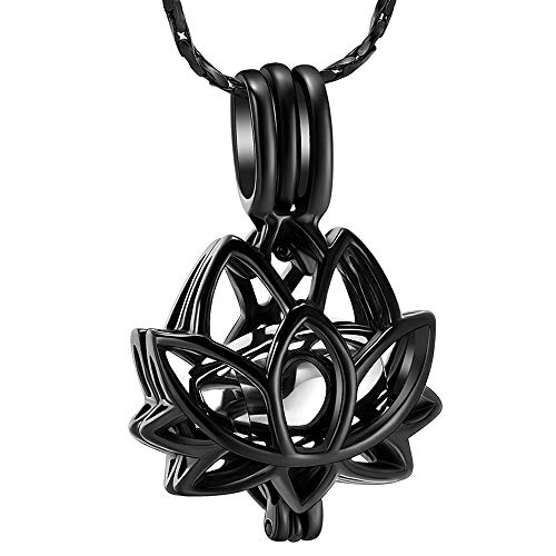Imrsanl Cremation Jewelry for Ashes - Lotus Flower Ashes Pendant Necklace with Mini Keepsake Urn Memorial Ash Jewelry (Black)