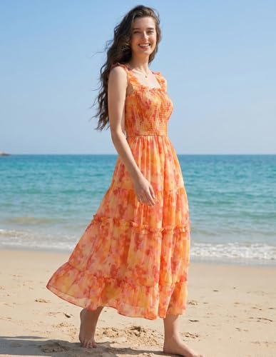 Image of Scarlet Darkness Floral Dress for Women 2026 Flowy Sundress Smocked Cottagecore Dresses