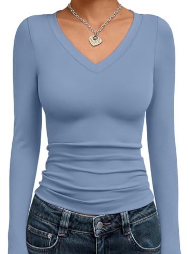 Image of Trendy Queen Womens Long Sleeve Shirts 2026 Fall Fashion Basics Crop Tops