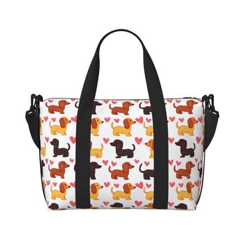 Travel Duffle Bags For Women Men - Cute Heart Dachshund Print Personal Item Weekender Overnight Gym Carry On Airport Tote Bag With Strap For Yoga, Travel, Business Trips