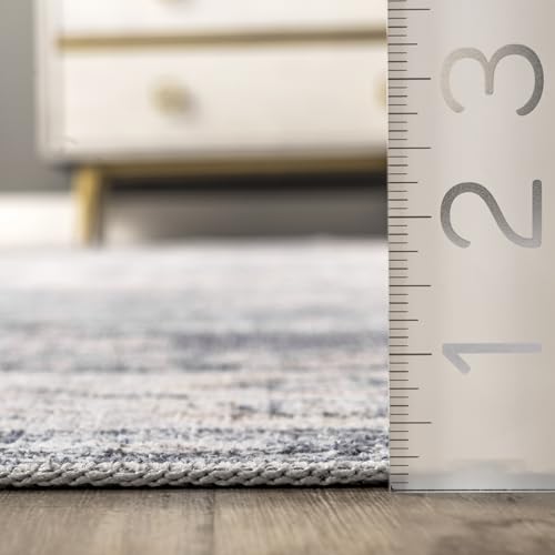 Tapis médaillon lavable en machine nuLOOM Elsa bleu coton