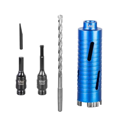 Diamond Core Drill Bit Set - 52mm x 150mm Turbo Laser-Welded Segments for Concrete, Brick, Block, Stone Masonry, Granite with SDS Adapter, Hex Shank Adapter, Centre Bit
