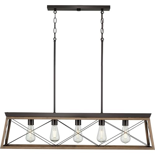 Image of Progress Lighting Briarwood Collection 5-Light Dining Room Light Fixture, Farmhouse Style Modern Chandelier for Kitchen and Dining Room, 38 inch by 9 inch, Antique Bronze