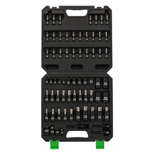 Image of TecoTek 67-Piece Master Torx Bit Socket and External Torx Socket Set, 1/4", 3/8" and 1/2" Drive, S2 and Cr-V Steel, E4 - E24, T6 - T70, TT6 - TT70, TP8 - TP60, Includes 7PCS Socket Adapters