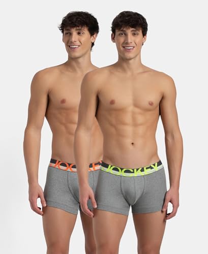 Image of Jockey FP03 Men's Super Combed Cotton Rib Solid Trunk with Ultrasoft Waistband (Pack of 2) Grey XL