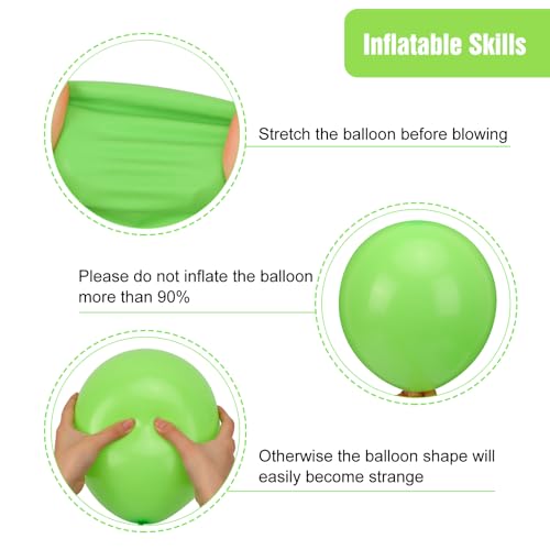 Image of RUBFAC Lime Green Balloons 65pcs, 12 Inch Light Fruit Neon Green Party Balloon with Ribbons for Birthday, Dinosaur Jungle Party Decorations