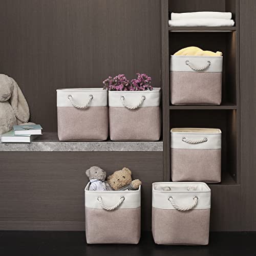 Finishingbo Cube Storage Bins, 6 Pack 11X11 Inch With Cotton Handles For Closet, Shelves, Clothes, Toys, Towel (White/Pink) #TOP6