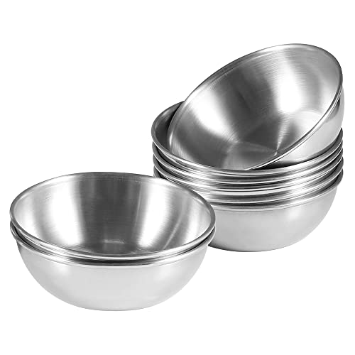 Amytalk 8 Pack 3.5inch Stainless Steel Sauce Dishes Mini Individual Saucers Bowl Round Seasoning Dishes Sushi Dipping Bowl Appetizer Plates Sliver