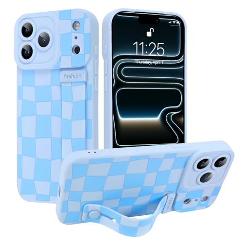 SOKAD for iPhone 17 Pro Max Case with Wrist Strap Stand, Blue Checkered