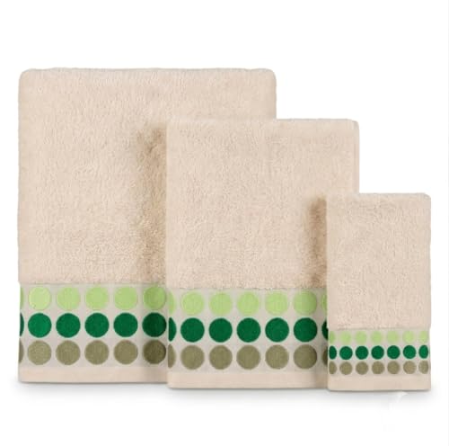 Juego de Toallas de baño 3 Piezas   Super Oferta  Algodón 100% 350 grms Modelo Bolas, Verde Oliva   Verde Claro