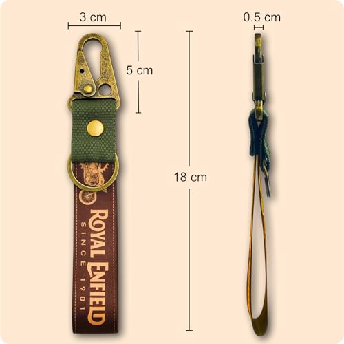Image of SnapStrap RoyalRide Carabiner Keychain Compatible with Royal Enfield Strong Heavy-Duty Metal Clip with Fabric Key Ring Bike Accessory