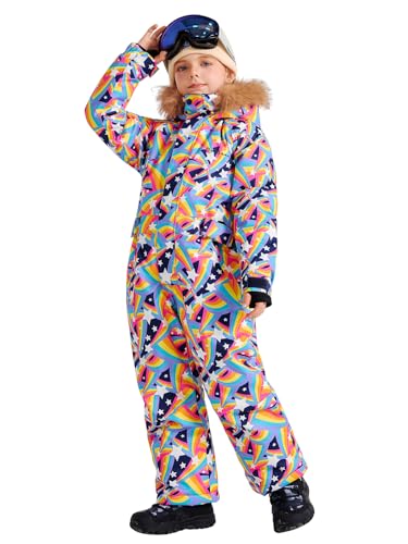 LaBeca Girls Snowsuit Waterproof Snowboarding Coveralls One Piece Ski Suit for Kids Winter Outdoor Windproof Jumpsuits Rainbow Star 120Y
