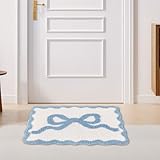 TW1TGOFT Bath Mat - 40x60cm Non-Slip Bath Mats Imitation Cashmere Washable Bathmat Absorbent Anti Slip Microfiber Bath Mat Small Bow Rug for Study/Kitchen/Bathroom/Entrance/Balcony (Blue Bow) - Image 3