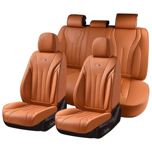 Image of Coverado Brown Seat Covers Full Set, Luxury Leather Seat Covers for Cars, Automotive Seat Covers, Waterproof Car Seat Protector, Front and Back Car Seat Cushions Universal Fit for Most Cars