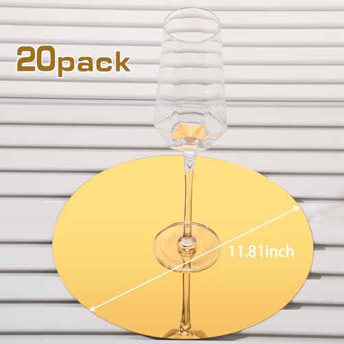 Image of Thyle 20 Pcs 10 Inch Acrylic Round Mirrors for Tables Centerpieces Circle Mirrors Candle Plates for Wall Wedding Table Centerpieces for Baby Shower Party, Thickness 1 mm (Gold)