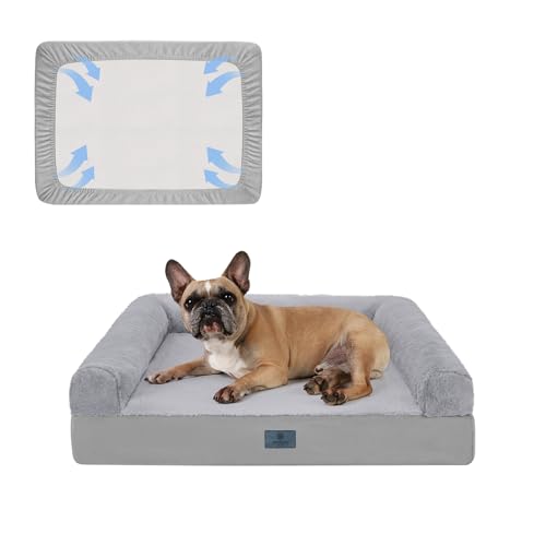 Veehoo Washable Dog Couch Bed for Medium Dogs - 2 in 1 Fitted Sheet Cover, Orthopedic Sofa Bed with Non-Slip Bottom & Egg Crate Foam, 29