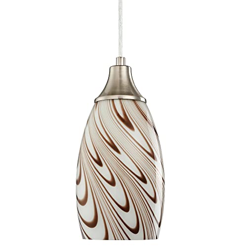 Karyfine Mini Glass Pendant Lights, Art Glass Pendant Hanging Light Fixtures With Brushed Nickel Finish Adjustable Cord Glass Pendant Lampshade For Kitchen Island,Hallway,Dining Room Milk Brown-1P #TOP19