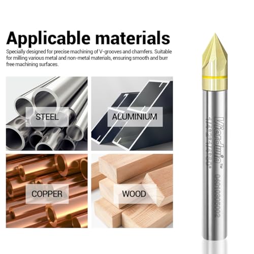 Image of Chamfer Router Bits 90 V Groove 3-Flute CNC Router Bit, 1 /4 Inch Shank Carbide Bit for Engraving & Chamfering, Ideal for Aluminum Copper Plastic Wood (1PC)