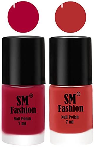 Image of Long Lasting Nail Polish | Nail Paint Combo 7 ml Each) - Set of 2 Dark Magenta-Coral Pink