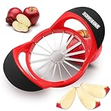 SCHVUBENR Apple Slicer and Corer - 4.72 Inch Stainless Steel Apple Cutter with 16 Sharp Blades - Professional Apple Divider Tool for Quick Slices - Easy to Use & Clean - Slice Fruits with Ease - Red