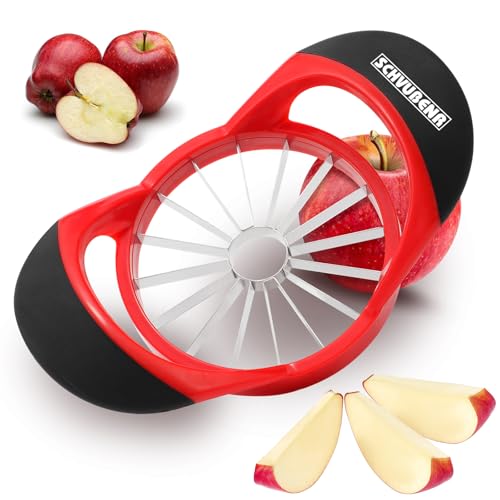SCHVUBENR Apple Slicer and Corer - 4.72 Inch Stainless Steel Apple Cutter with 16 Sharp Blades - Professional Apple Divider Tool for Quick Slices - Easy to Use & Clean - Slice Fruits with Ease - Red