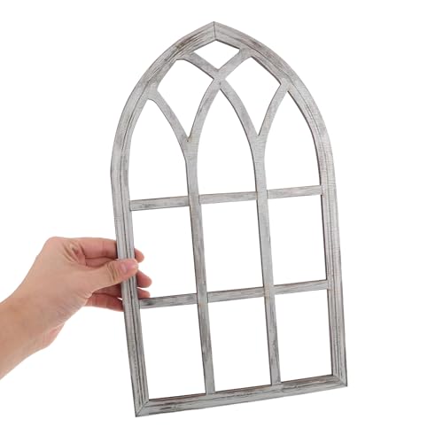 2 Ventanas arqueadas de madera decorativas con acabado rústico artesanal 5