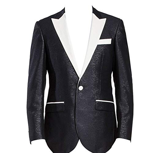 HBDesign Mens 1 Piece 1 Button White Peak Lapel Slim Fit Party Tux Black