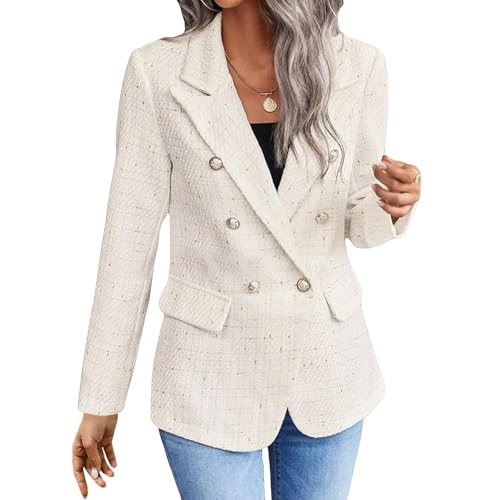 Women Long Sleeve Open Front Elegant Blazer Tops, Fashion Button Down Lapel Business Formal Jackets with Pockets