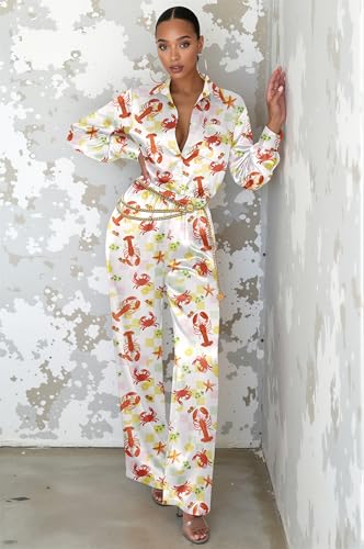 Image of Ekouaer Womens Satin Silky Pajama Set 2 Piece Print PJs Soft Loungewear Button Down Sleepwear with Elastic Waist Long Pants