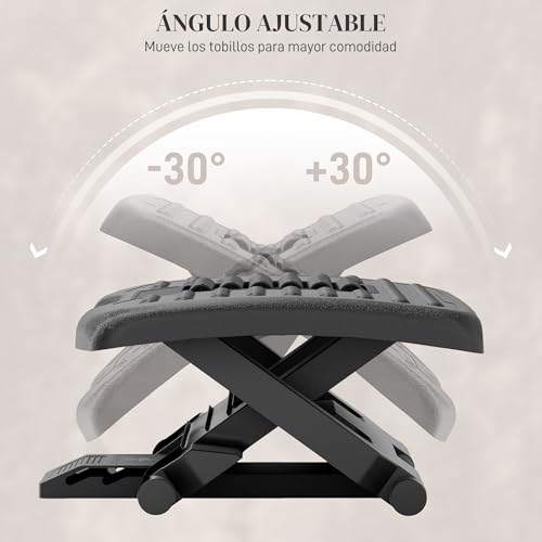 HOMCOM Reposapiés de Oficina, Reposapiés Ergonómico con Altura Ajustable en 3 Niveles, -30° a +30°, Reposa Pies con Superficie de Masaje, Almohadillas Antideslizantes, para Estudio, Hogar, Negro - imagen 4