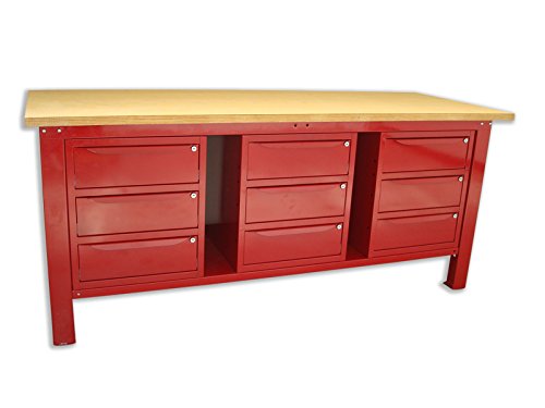 Banco de trabajo 2 mt. Con Piano De Madera + 3 armarios a 3 cajones serie Industria Sogi X3 – 11 _ N