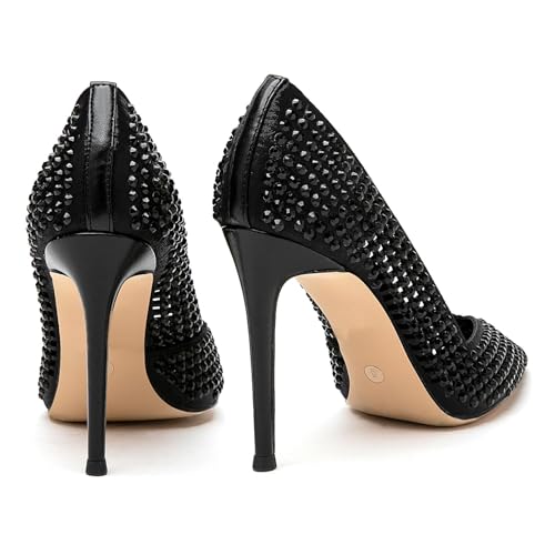 Lryweisy Black Stiletto Heels 4 Inch Heels for Women Wedding Dress Bridal Shoes Anti-Slip Women's Pumps Hollowed-Out Bridesmaid Shoes Size 8.54