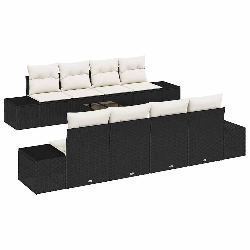Set Divano da Giardino 7 Pezzi in Polyrattan Nero e Crema | Salotto modulare da esterno per terrazzo e patio con cuscini sfoderabili e tavolino coordinato