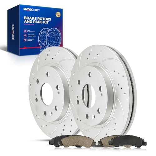 Image of KAX Front Brake Kit Fits Silverado 1500, Sierra 1500, Suburban, Tahoe | for Chevrolet, GMC, Cadillac Models, Drilled and Slotted 13in Brake Rotors 55097, Ceramic Brake Pads D1363