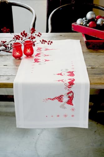 Image of Vervaco Embroidery Christmas Embroidery Kits Cross Stitch Table Runner DIY Set, Tablecloth to Embroider with Image on Cotton and Embroidery Thread, 16 x 40 Inches, Three Christmas Gnomes