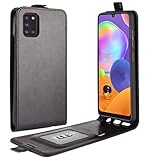 XFDSFDL® Schutzhülle für Samsung Galaxy A31 SM-A315 (6,4 Zoll) Vertikal PU Lederhülle Up/Down Open Flip Hülle mit Magnetverschluss Taschen Kartensteckplatz Brieftasche Ledertasche, Schwarz