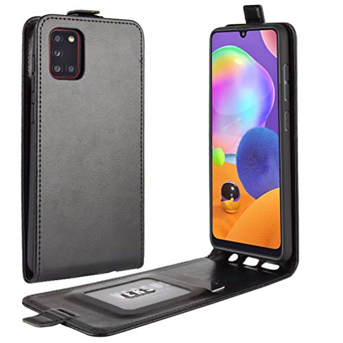 XFDSFDL® Schutzhülle für Samsung Galaxy A31 SM-A315 (6,4 Zoll) Vertikal PU Lederhülle Up/Down Open Flip Hülle mit Magnetverschluss Taschen Kartensteckplatz Brieftasche Ledertasche, Schwarz