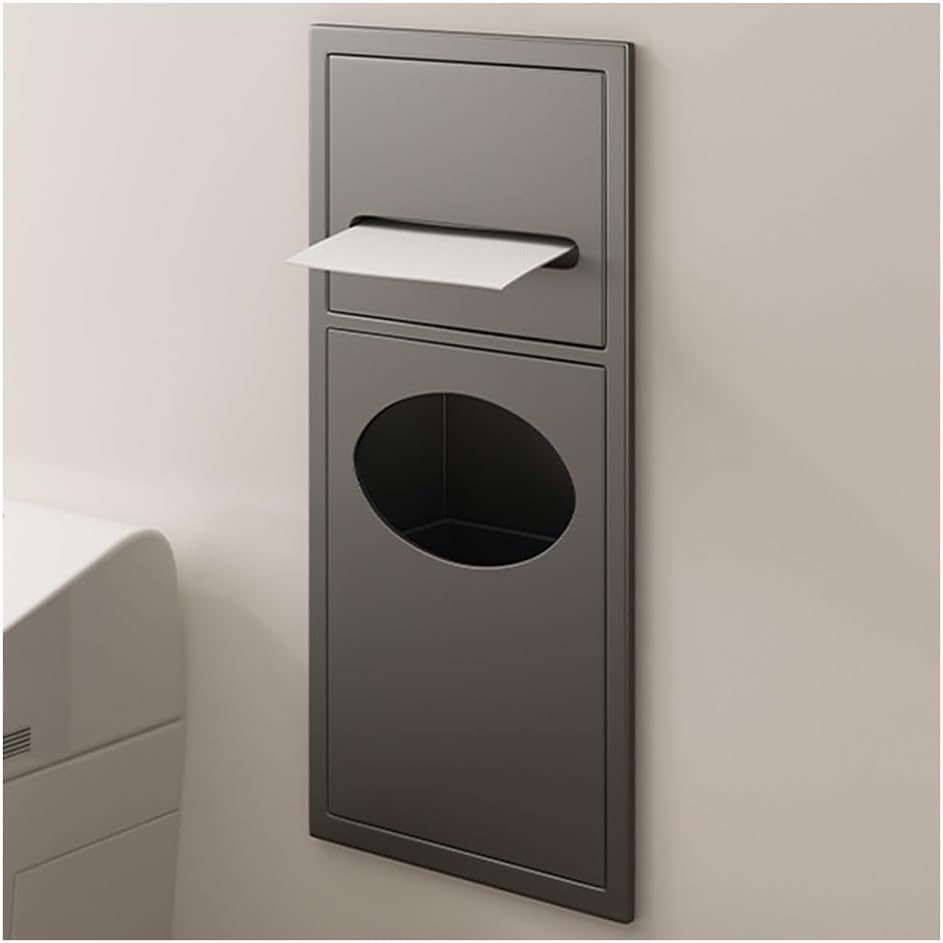 Waterproof Recessed Storage Caddy with Trash Can Stainless Steel Shower Niche Organizer - Wall-Mounted Bathroom Shelf Gray 23x17x12cm
