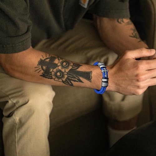 Pulsera para Hombre de Cuero con Cruz Cristiana Doble miniatura 2