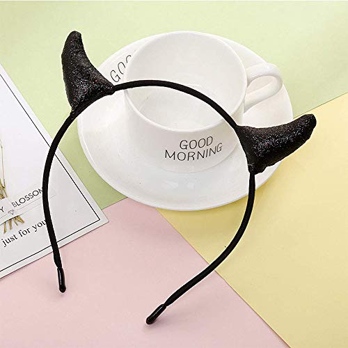 Leiwo Glitter Devil Horn Headband, Halloween Hair Hoop Cute Handmade Accessories For Fancy Dress Party Hairband Cosplay (Black) #TOP2