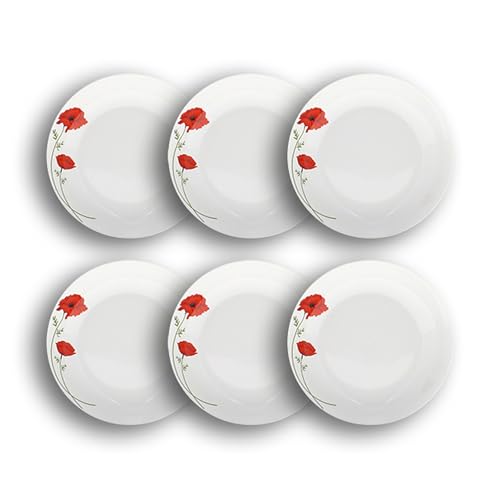 NOVASTYL - Lot 6 assiettes creuses 20.5cm coquelicot en porcelaine - 2614926